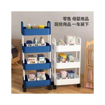 China MultilayerShelf Sustainable Trolley Multifunction Shelving BathroomMovable Storage Free Of Punching Plastic Shelf for sale