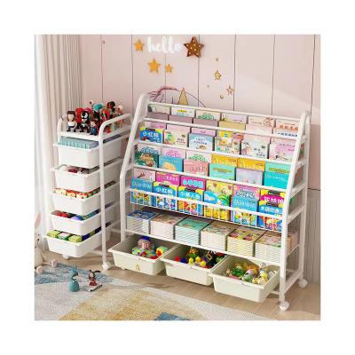 China Multi-Tier Floor Shelving (Height) Organizer Toy Baby Kindergarten Rack Storage Adjustable Removable Large Picture Book Racks for sale