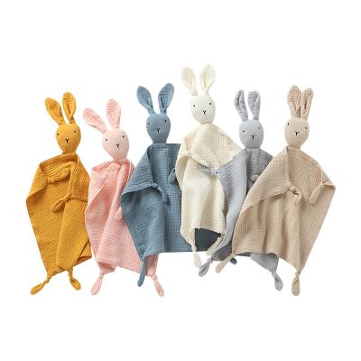 China Baby Gift Lovie Safety Cartoon Lovely Soft Baby Blanket Unisex 100% Cotton Muslin Rabbit Security Blanket for sale