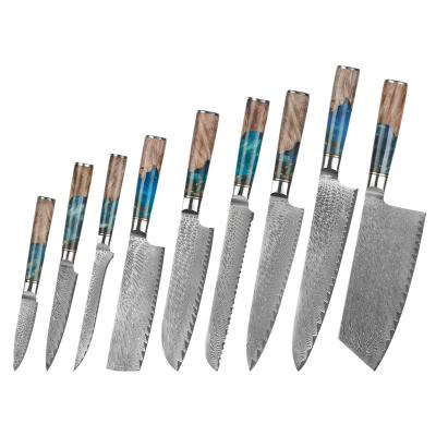 China Sustainable Hot Selling 67 Layers Damascus Pocket Steel Japanese Kitchen Knife Set for sale