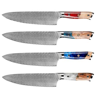 China 8 Inch Viable Stabilize Wood Handle And Resin Damascus Sushi Knife Japanese Kitchen Steel Serving Knife for sale