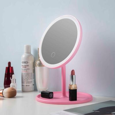 China 2020 Lighted Private Label Beauty Storage Table Top Magnifying Rotation Light Table Led Makeup Mirror for sale