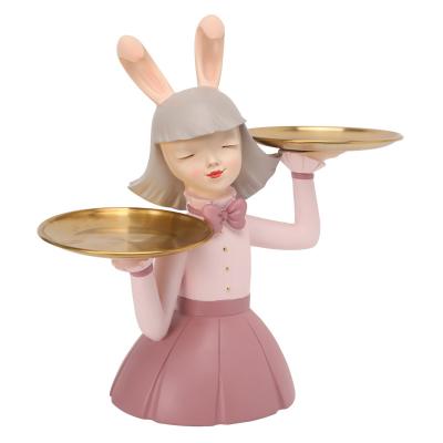 China Modern Creative China Rabbit Girl Dancing Fruit Dish Supplies Household Porch Main Chain Receive Living Room Tea Table Candy Dish for sale