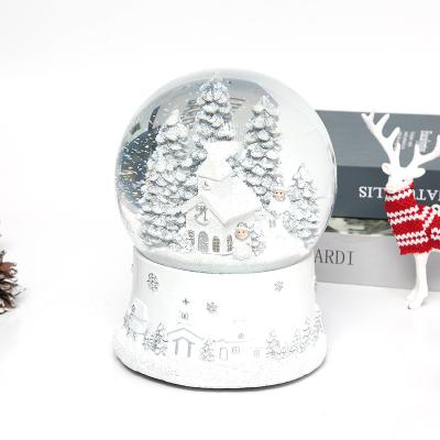 China Artificial Custom Resin Opens Custom Christmas Water Ball Music Box Christmas Indoor Decoration Musical Snow Globe for sale