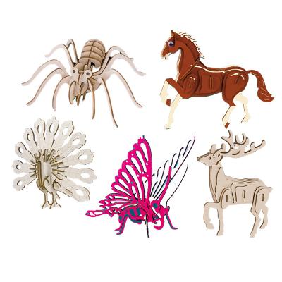 China 100% Animal Models Jigsaw Puzzles Wholesale Children's Series DIY Eco-friendly Wooden Insect Toy Jigsaw Puzzles Game 3D for sale