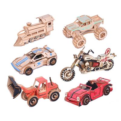 China 100% Eco-friendly Wholesale Children's Puzzle Games DIY Assemble 3D Wooden Model Car Puzzle Wooden Jigsaw Puzzles for sale