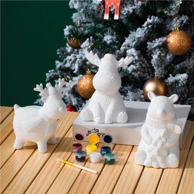 China Safety Cartoon Creative Christmas Home Decoration Ceramic Ornament DIY Painting kit Toy Kids Educational Toys for sale