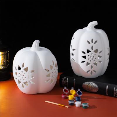 China Safety Halloween decoration pumpkin candler holer kids educational ceramic diy drawing kit toys for sale