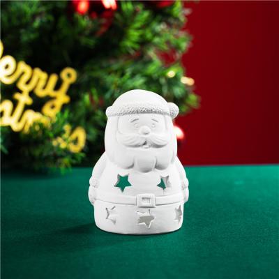 China Safety Christmas gift item ceramic santa claus candler holder educational painting kids handmade drawing diy toys for sale