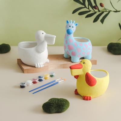 China Safety New arrival educational toy ceramic animal flower pots diy coloring painting drawing toys for sale