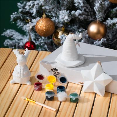 China Safety Merry christmas decor diy coloring hanging ornament ceramic christmas decorations for kids for sale