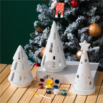 China Safety Christmas tree ornament home decoration art and craft plaster ceramic diy coloring christmas gift item for sale