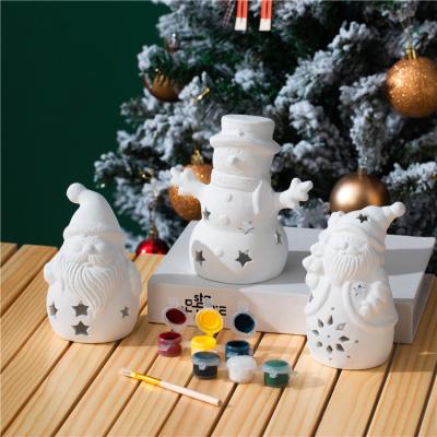 China Safety Fashion plaster art and craft snowman christmas gift home decoration kids diy toy ceramic christmas decor for sale