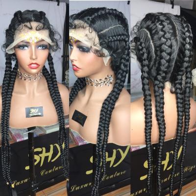 China New Arrival 100% Synthetic Hair SHALLOW Braided Lace Front Wig Natural Black 24inch Wigs For Black Women for sale