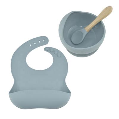 China BPA Free Manufacturer Custom Toddlers Silicone Suction Dish Eco-Friendly Baby Dish With Baby Bib Feeding Set for sale