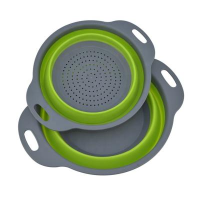 China Sustainable Kitchen Tools Wholesale Kitchen Strainer Two Piece Folding Silicone Plastic Colander for sale