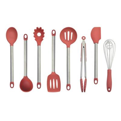 China Viable 8 Set Kitchen Gadgets Tools Rack Kitchenware Spatula Silicone Cookware Set With Metal Handles kingda for sale