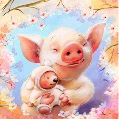 China Modern Full Square Cute Pig Painting/Round Drill Cartoon By Numbers Home Decoration 5D DIY Diamond Painting Cross Stitch Mosaic for sale