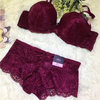 China New Breathable Arrive Sexy Underwire Ladies Women's Lace Bra Lift Up Bra Sets Maid Lingerie Lace Bra Panty Set for sale