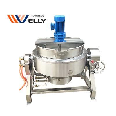 China Hot Selling Automatic Vegetable Processing Plant Steaming Kettle Mixer Steam Gas Tilting Coated Kettle for sale