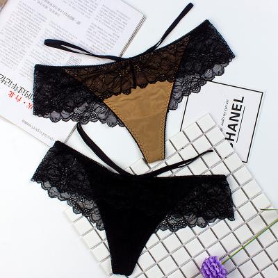 China Low Rise Women Underwear Panties Ice Strap Sexy Hollow Sheer Silk Lace Breathable No Trace Ladies Briefs Thong for sale