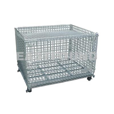 China Carbon Steel Welding Steel Wire Mesh Container Box Metal Cage Storage Bin With Forklift Pocket for sale