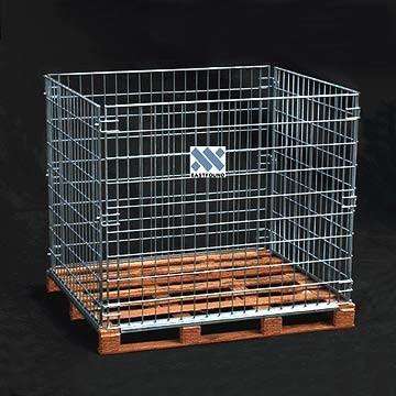 China Europe Collapsible Steel Wire Locker Storage Cage Racks With Wooden Pallet Wire Container With Caster 800kg for sale