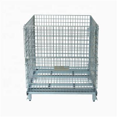 China Collapsible Warehouse Galvanized Foldable Metal Wire Mesh Steel Storage Container With Casters for sale