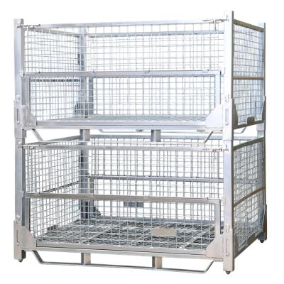 China Collapsible Collapsible Pallet Warehouse Stacking Metal Wire Container Storage Carry Cage for sale