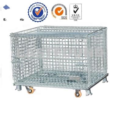 China Folding Folding And Rolling Storage Basket Locking Steel Storage Cage Mesh Cage for sale