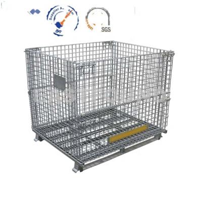 China Folding / Stacking Stackable Wire Mesh Container Pallet Cage Collapsible Pallet Wire Cage Steel Pallet Cage For Warehouse for sale