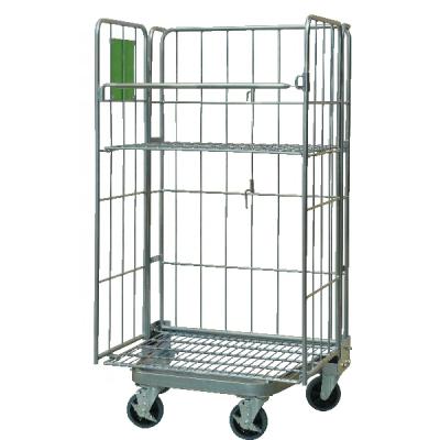 China Collapsible Hand Push Wire Metal Rolling Pallet Cage Folding Trolley with Wheels Roll Container Trolley for sale