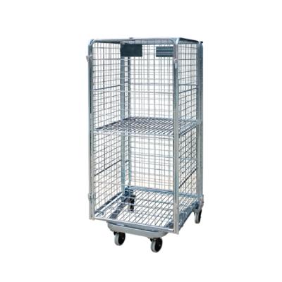 China Stackable together to store and save space warehouse cargo transportation galvanized wire mesh roll container, roll cage trolley, rolling cage trolley for sale