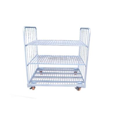 China Easy to be disassembled to parts to save space. Removable Galvanized Metal Roll Container 4 Wheel Basket Cart Trolley Cage Trolley for sale