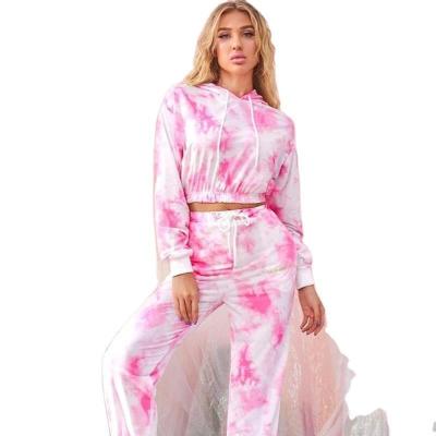 China Hot Selling Women's Two Piece Hoodies Sets Two Piece Hoodies Sets Dye Tie Dye Loungewear Anti-wrinkle Autumn Hoodies Sweatshirts for sale