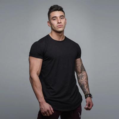 China New QUICK DRY Polyester Men's Fit Tee Longer Drop Edge Muscle Fit Curved Gym T Shirt for sale