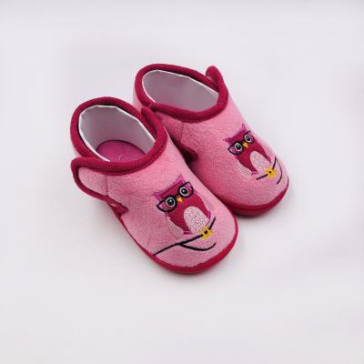 China Embroidery Thermal Animal Cotton Owl Girls Pink Fashion Slippers Baby Winter Indoor Shoes for sale