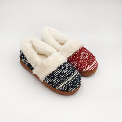 China New Thermal Female Pattern Knit Slippers Top Fuzzy Flat Slippers Womens Manufacturers for sale