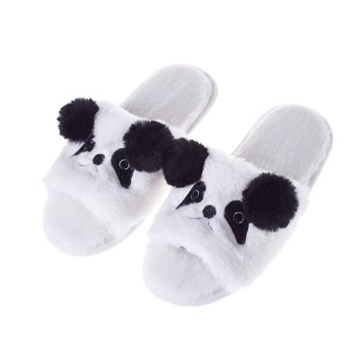 China CUSHIONING Lovely Black And White Fluffy Animal Slipper Dog Open Toe Indoor Slipper For Women for sale