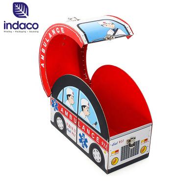 China Handmade Custom Packaging Cartoon Print Storage Kids Personalized doctor game ambulance shaped Suitcase Gift Box With Handle for sale