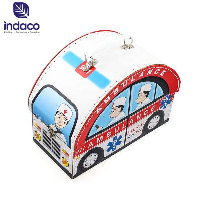 China Handmade OEM New Fashion kids toys storage suitcase baby suitcase paperboard doctor game ambulance shaped suitcase for sale