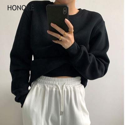 China HONOR-E Soft Black Sweatshirts Crewneck Sweatshirt High Quality Women for sale