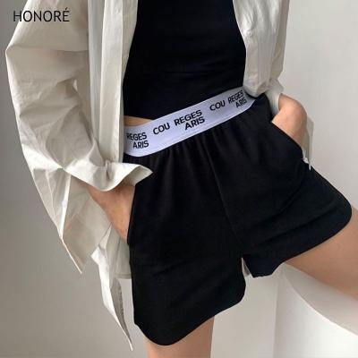 China HONOR-E Sporty Athletic Waist Letters Polyester Loose Gym Shorts Custom Made Shorts For Women for sale