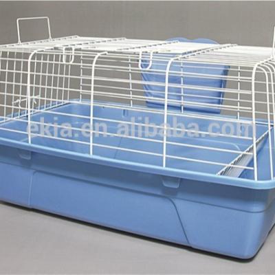 China Ekia Sustainable Pet White Steel And Blue Small Plastic Bottom Animal Cage For Rabbit for sale