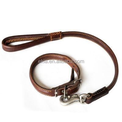 China Durable High End Leather Dog Chain Large Dog Leash With Collar Pet Supplies Dog Pull for sale