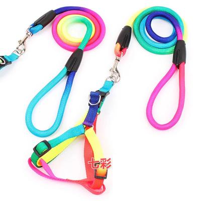 China 2021 Sustainable Rainbow Color Nylon Collar&Leash Set For Dog Adjustable for sale