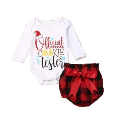 China Official Christmas 100% Cotton Biscuit Baby Romper Organic Newborn Girl Clothes Clothes, and Plaid Bloomers Outfits for sale