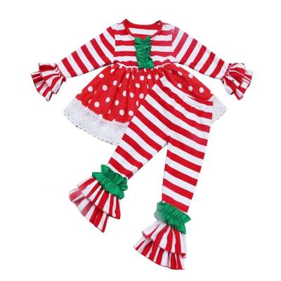 China Hot-selling Anti-wrinkle Christmas costumes for girls Santa tops and ruffle spats set babies Christmas clothes set for sale