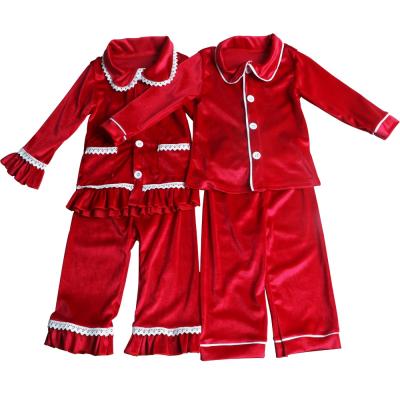 China Comfortable Wholesale Turkey Breathble Velvet Nightgown Red Nightgown Clothes Kids Kids Family Christmas Pajamas Set For Winter for sale