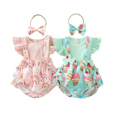 China Breathable boutique twin baby clothes fly sleeve two color baby romper short sleeve baby 3 piece set for sale